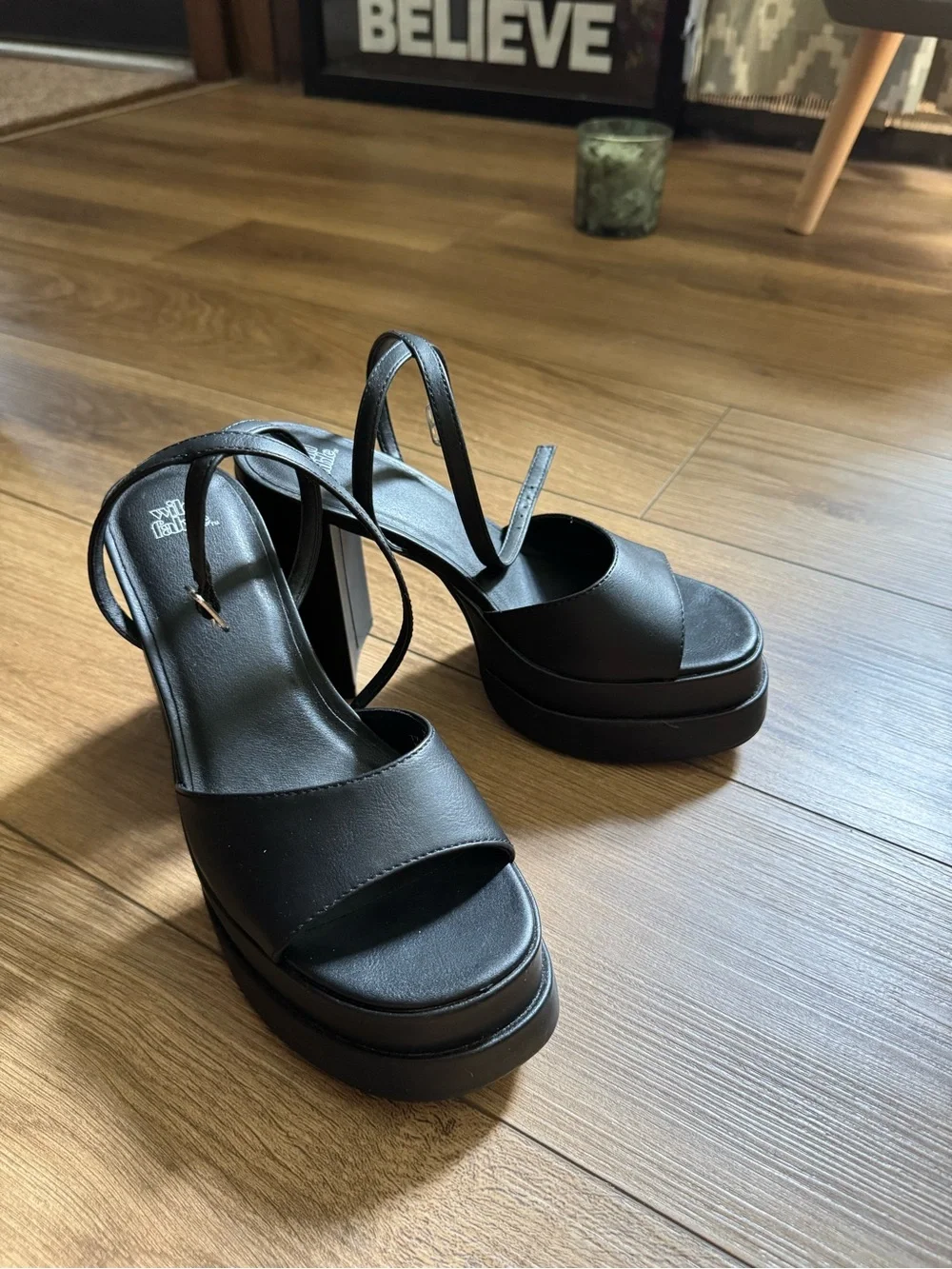 wild fable Black Platform Block Heel Sandals with Ankle Strap